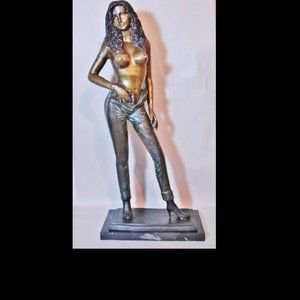 Large Bronze Nude Sculpture Girl Woman in Jeans & Boots Sexy Modern Classical